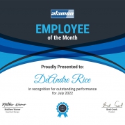 Employee of the Month July 2022 - DeAndre Rice