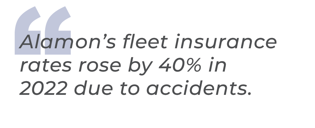 Alamon's fleet insurance rates rose by 40% in 2022.